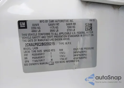 2011 Chevrolet Equinox 2Lt from USA, damaged, VIN 2CNALPEC2B6209219